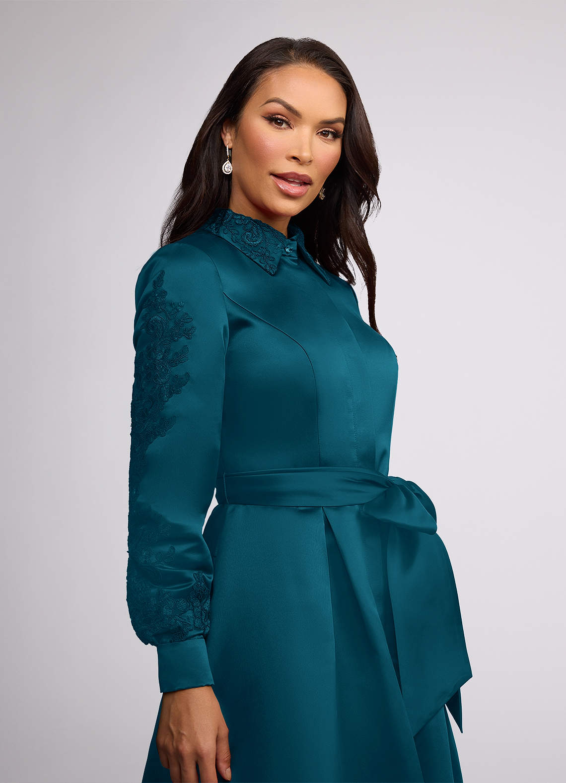 Azazie Ruth Mother of the Bride Dresses Ink Blue A-Line Lace Matte Satin Dress image2