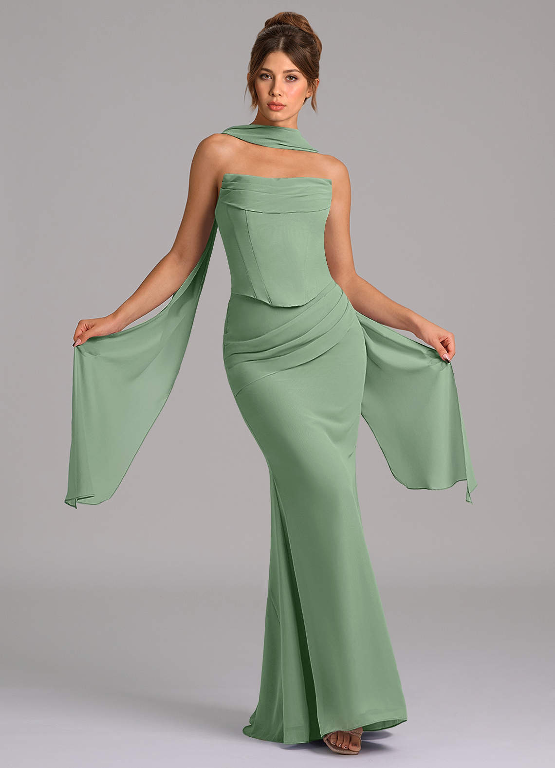 Azazie Sorrel Bridesmaid Dresses Matcha Mermaid Corset Chiffon Dress image1