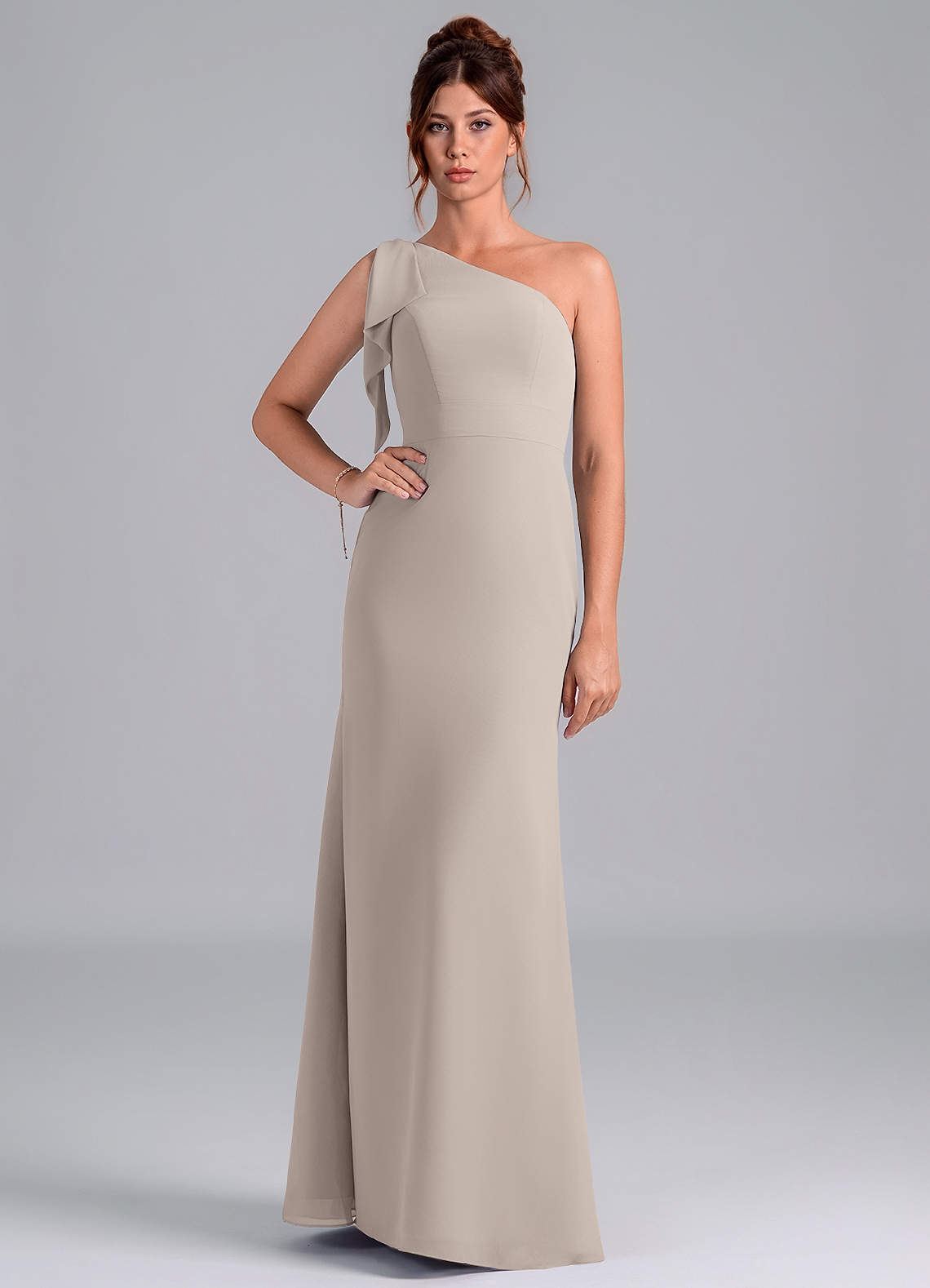 Azazie Rinna Bridesmaid Dresses Frost Mermaid One Shoulder Chiffon Dress image1