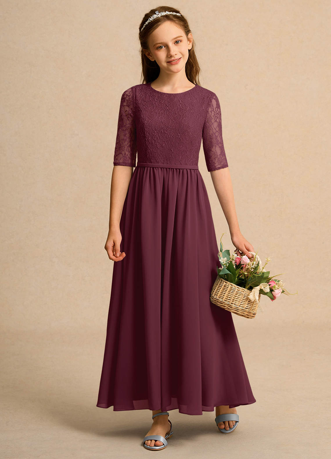 Azazie Pippin Girl vestidos de niña de las flores Vestido de Cabernet de Encaje de Corte En A image1