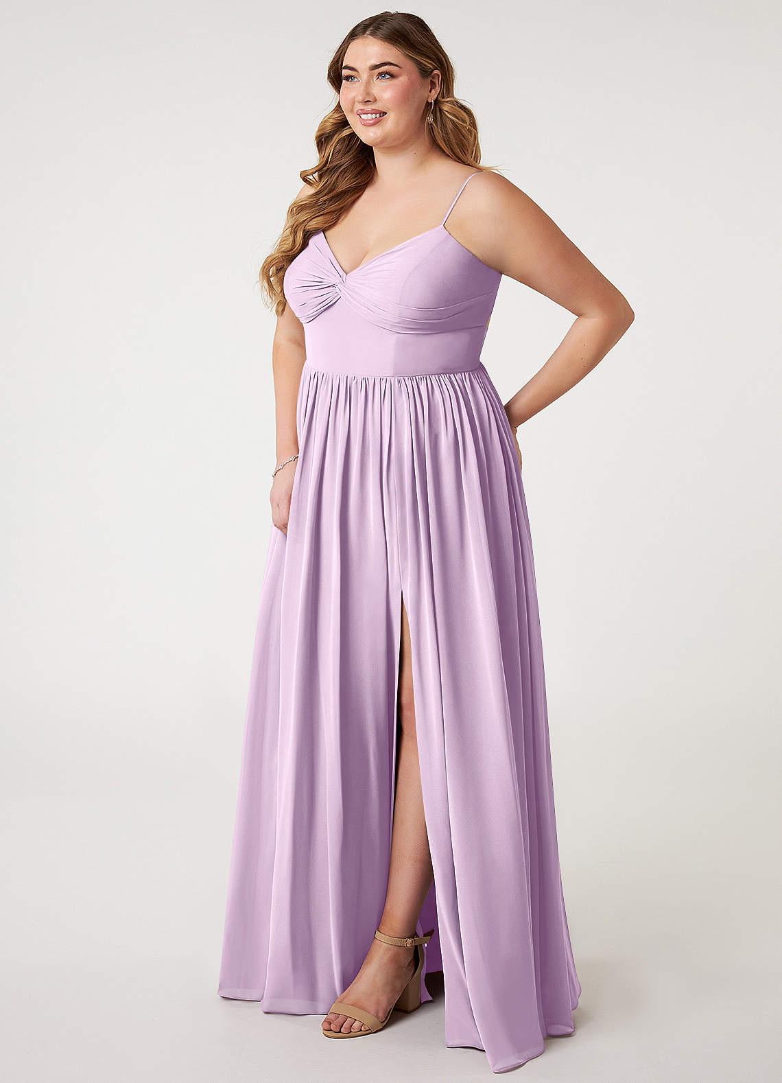 Azazie Zeya Bridesmaid Dresses Frosted Lilac A-Line V-Neck Pleated Chiffon Dress image7