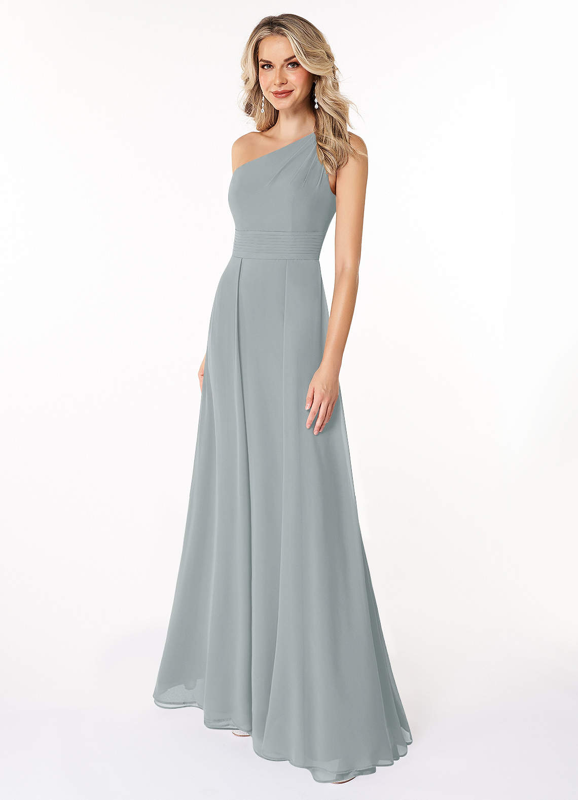 Azazie Dallas Bridesmaid Dresses Dolphin Grey A-Line One Shoulder Chiffon Dress image1