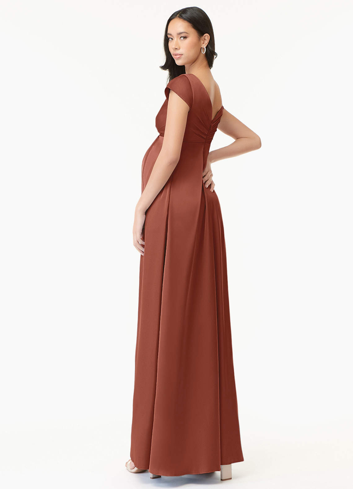 Azazie Allessia Maternity Bridesmaid Dresses A-Line Pleated Stretch Satin Floor-Length Dress image3
