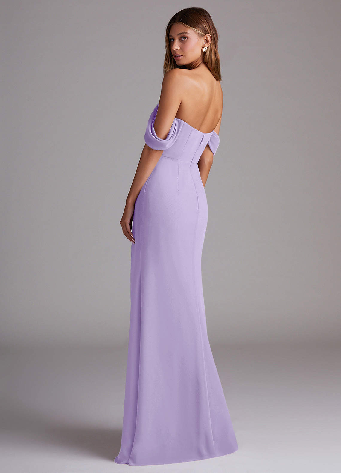 Azazie Saige Bridesmaid Dresses Lilac A-Line Off the Shoulder Chiffon Convertible Dress image7
