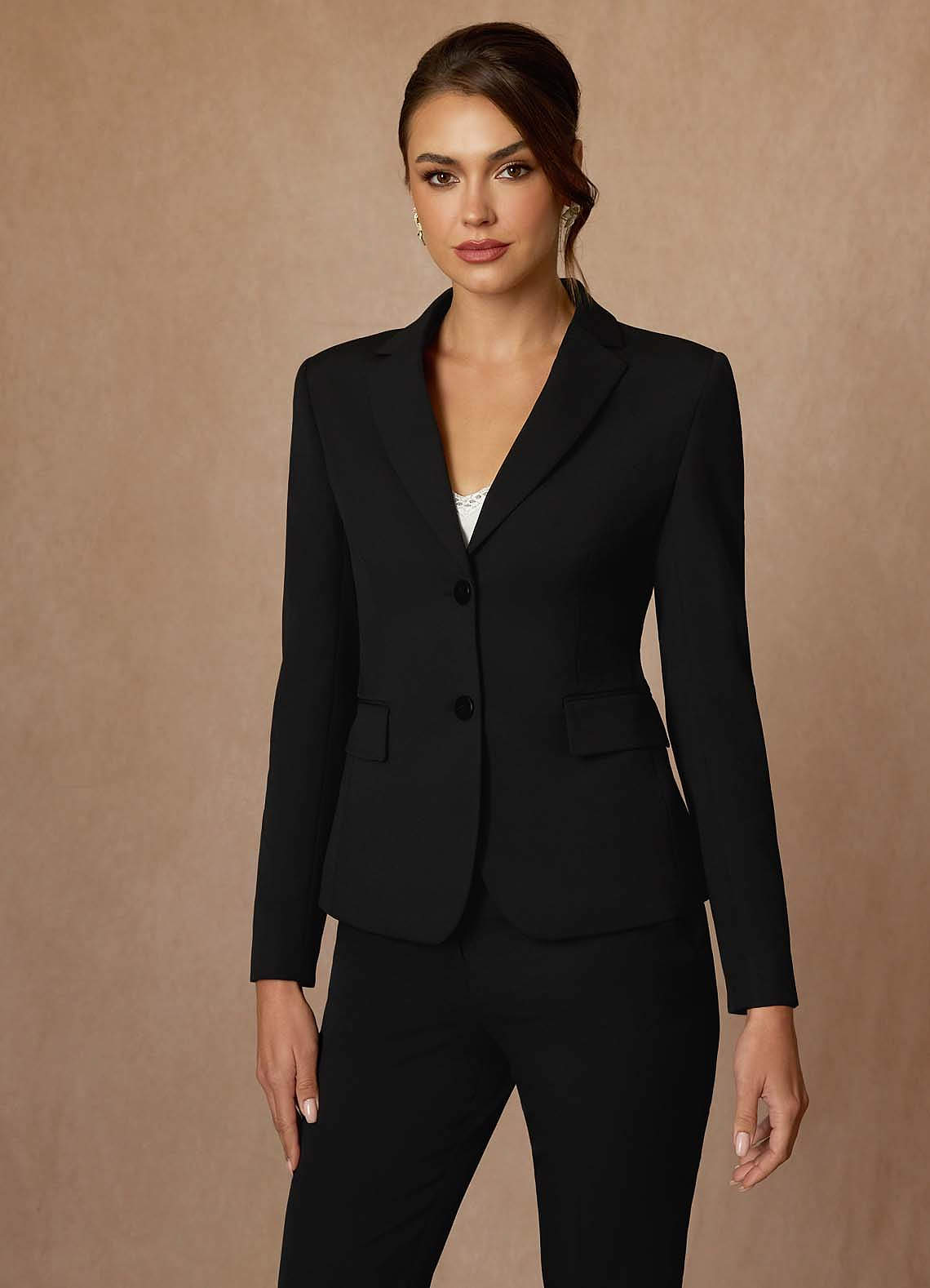 front Whitney Black Refined Weave Performance Cropped Pants Suit