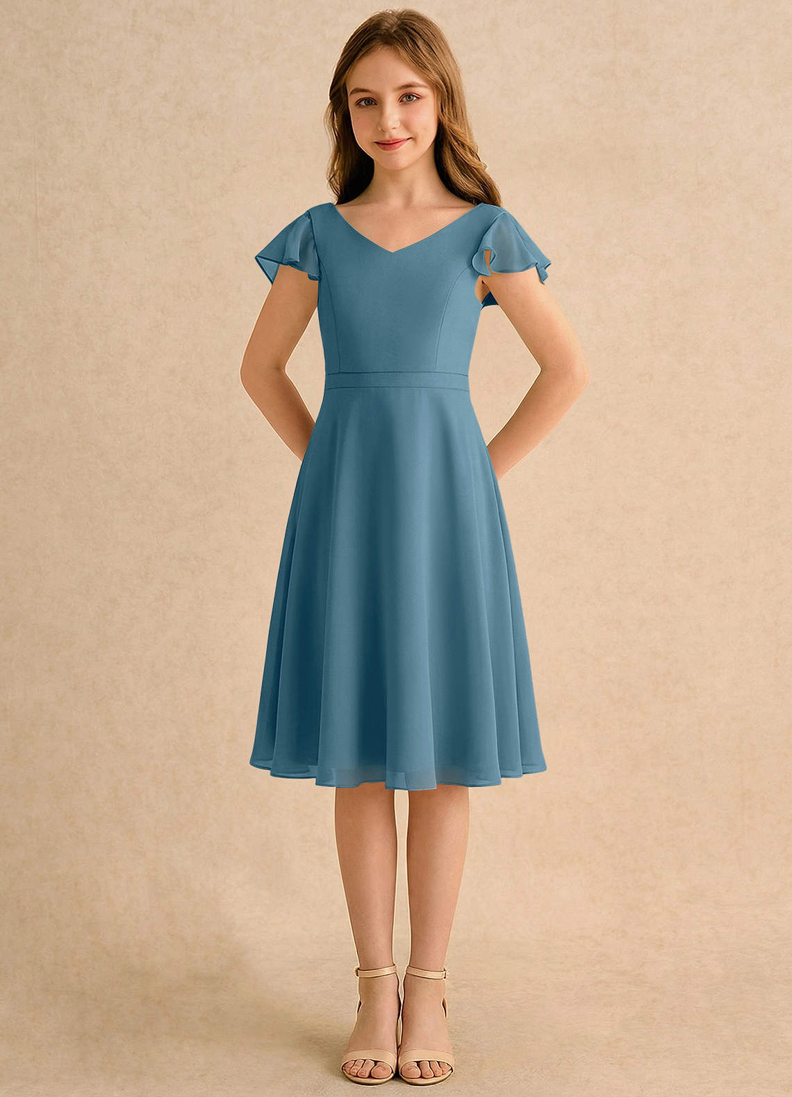Azazie Narin Girls Formal Flower Girl Klänningar Klä A-Line i Chiffong med ärmar image4