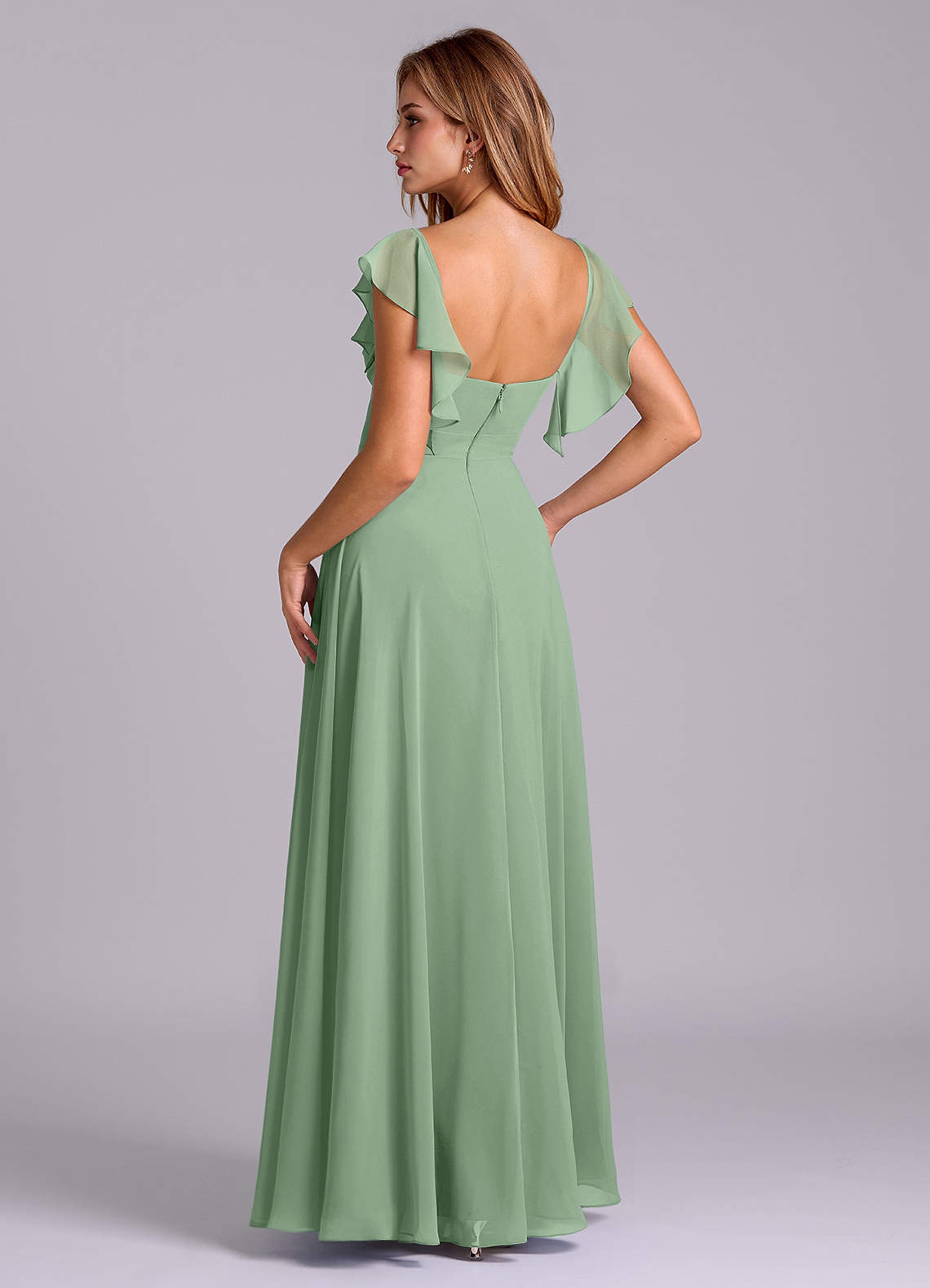 Azazie Leilani Vestidos de madrinha de casamento Vestido Matchá de Chiffon de Linha A com Plissado image4