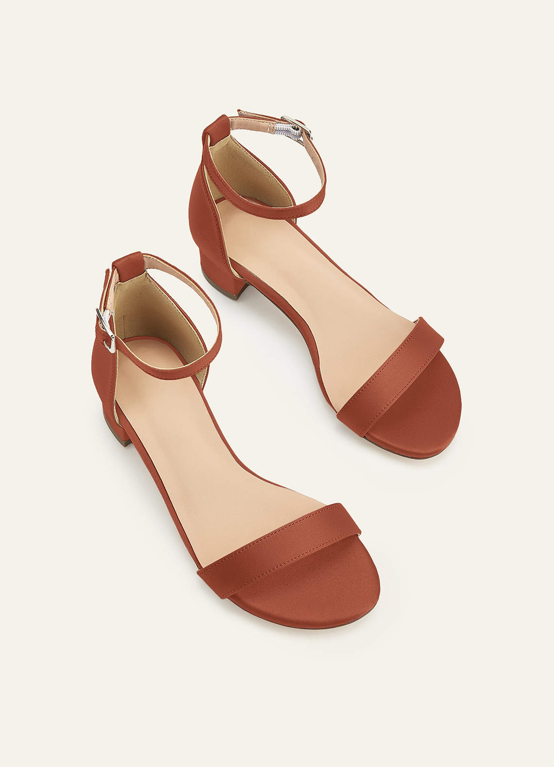 front Matching Color Matte Satin One Strap Girls' Heel Sandals
