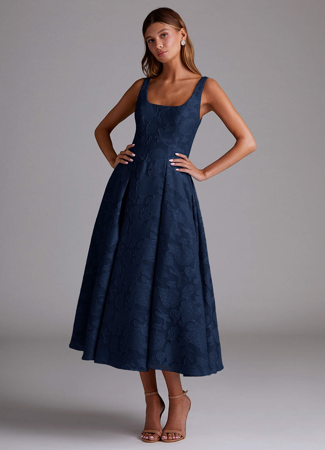 navy blue tea length bridesmaid dresses Tea Length Bridesmaid Dresses Lace Appliques Off Shoulder – alinanova