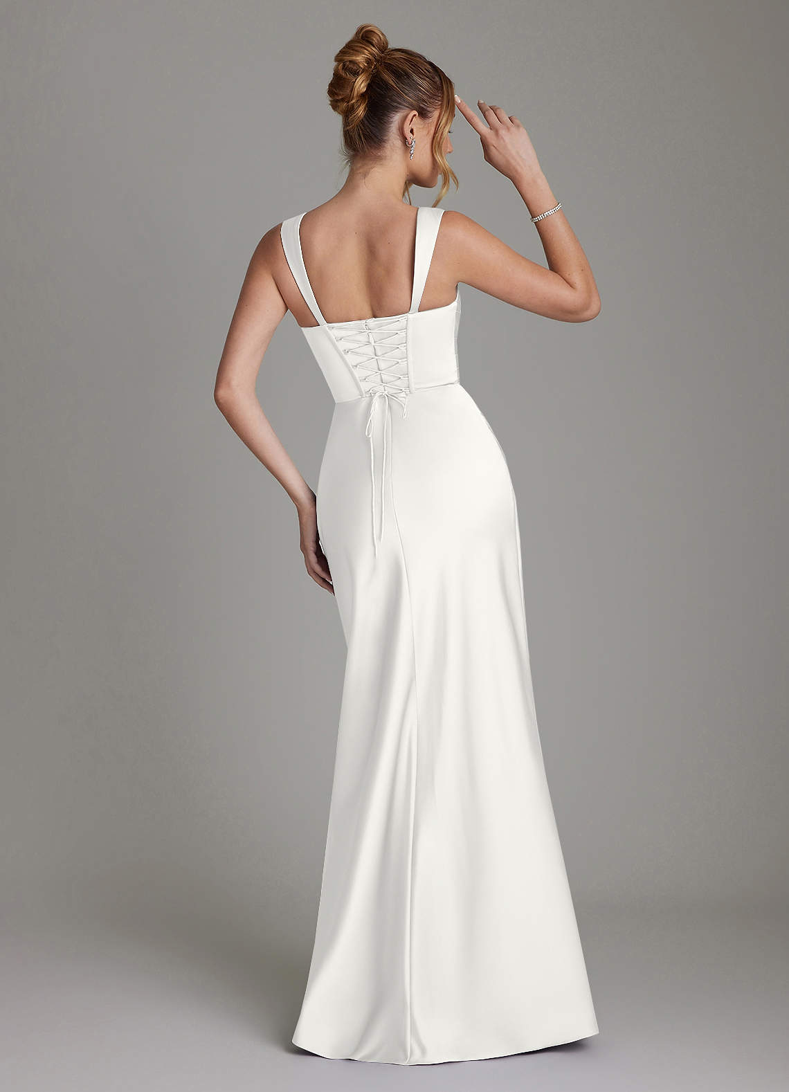 Azazie Agustina Robes de demoiselle d'honneur Robe Sirène en Satin extensible Corset Blanc image1