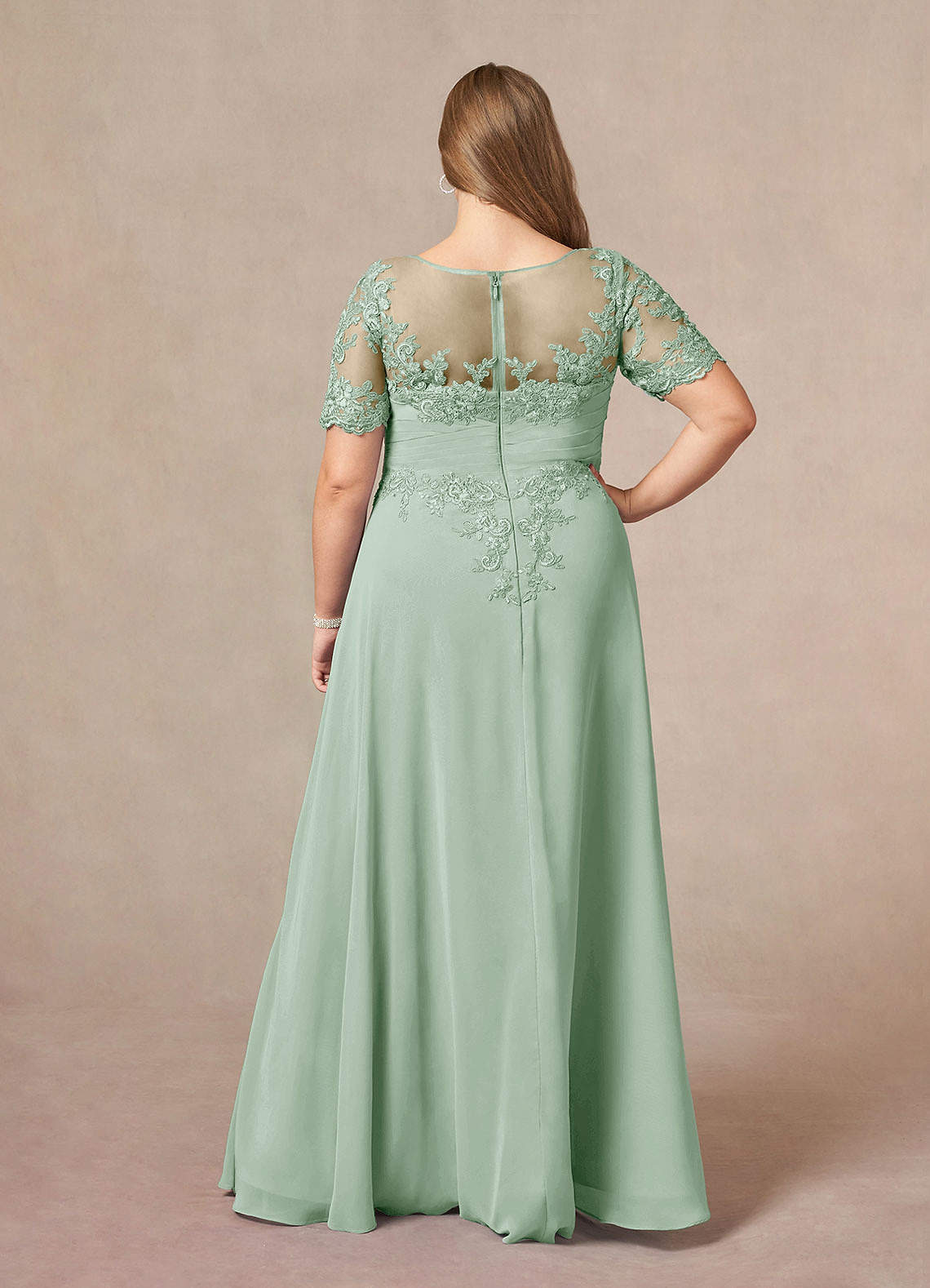 Azazie Raissa Mother of the Bride Dresses Agave A-Line Lace Chiffon Dress image9