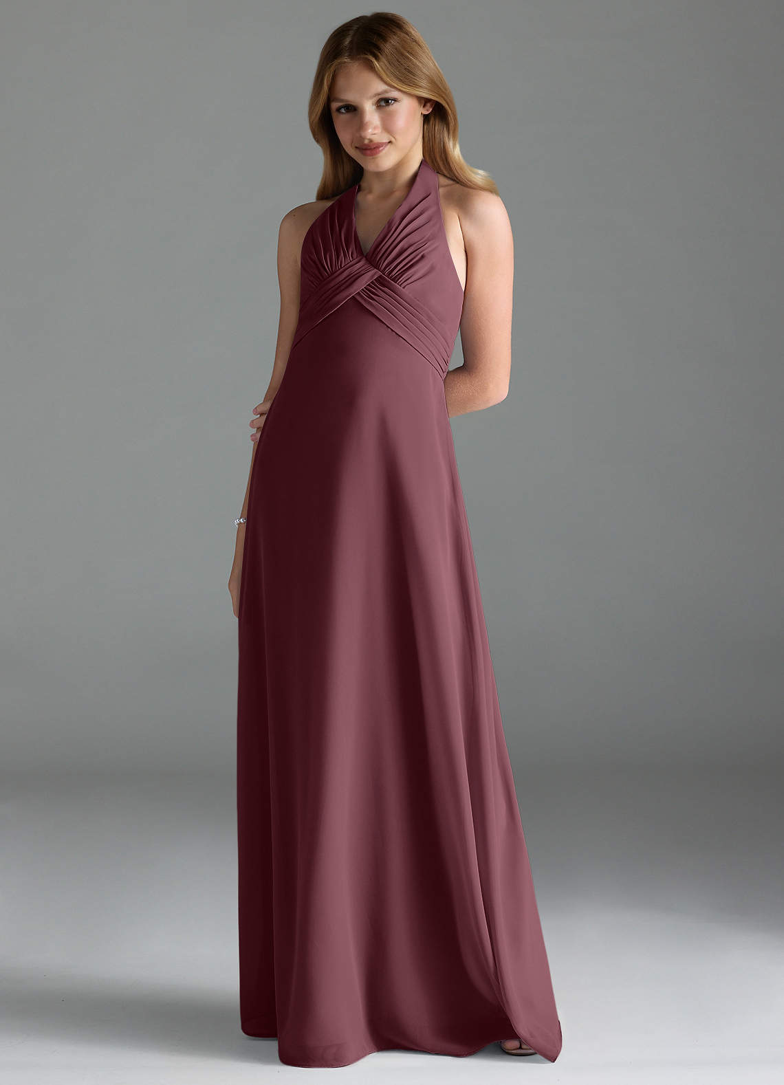 Azazie Tessie Junior A-Linie Plissee Chiffon Kleid Sangria image1