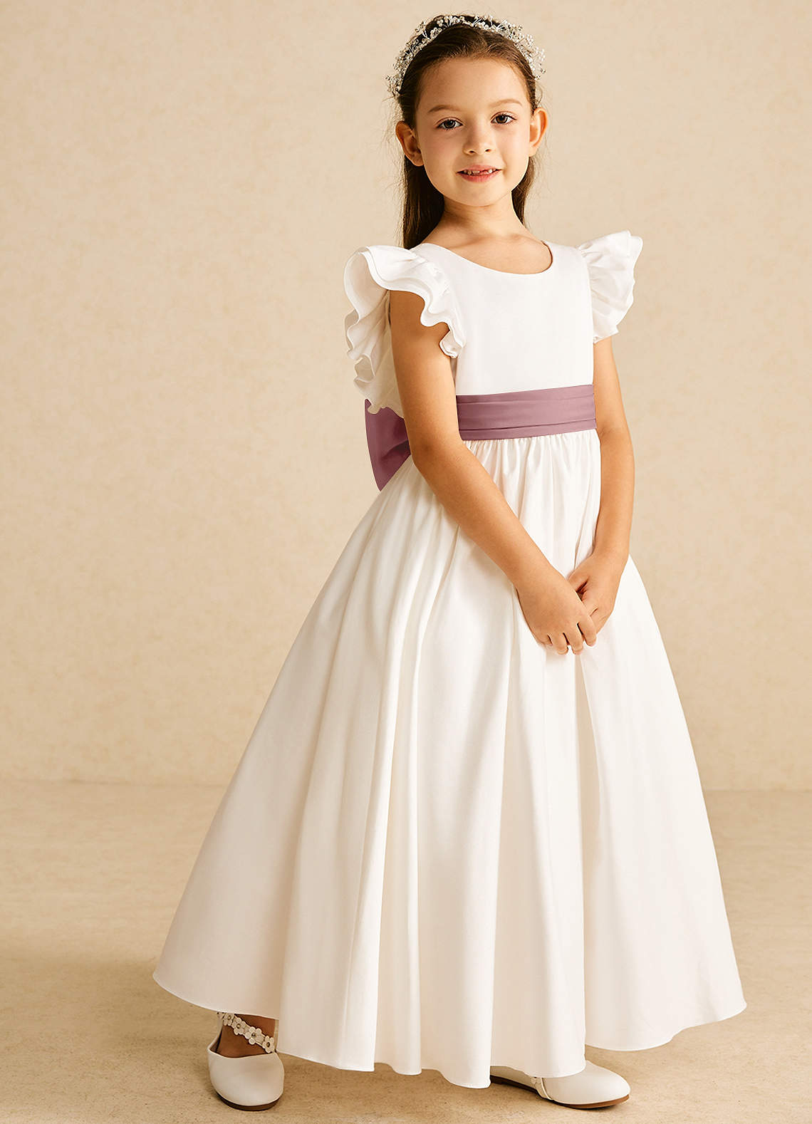 Azazie Aero Flower Girl Dresses Ivory Dusty Rose A-Line Pleated Cotton Dress image4