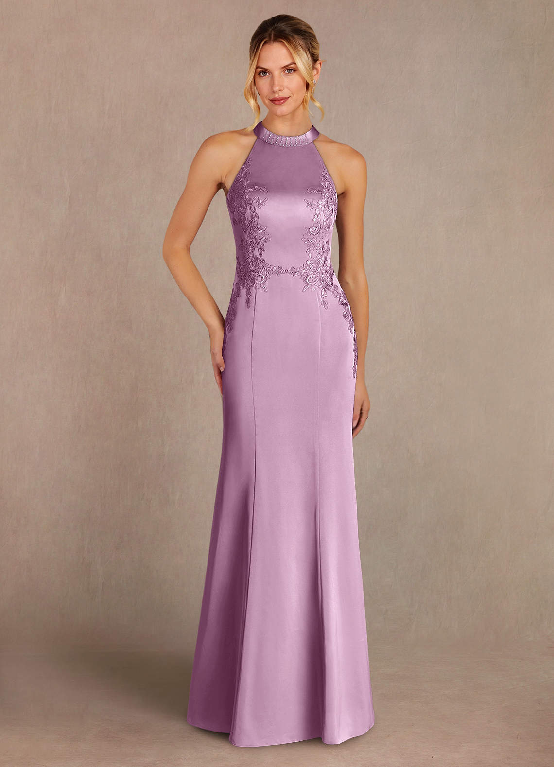 Azazie Tyra Mère de la mariée Robes Robe Sirène en Satin extensible Dentelle Glycine image1