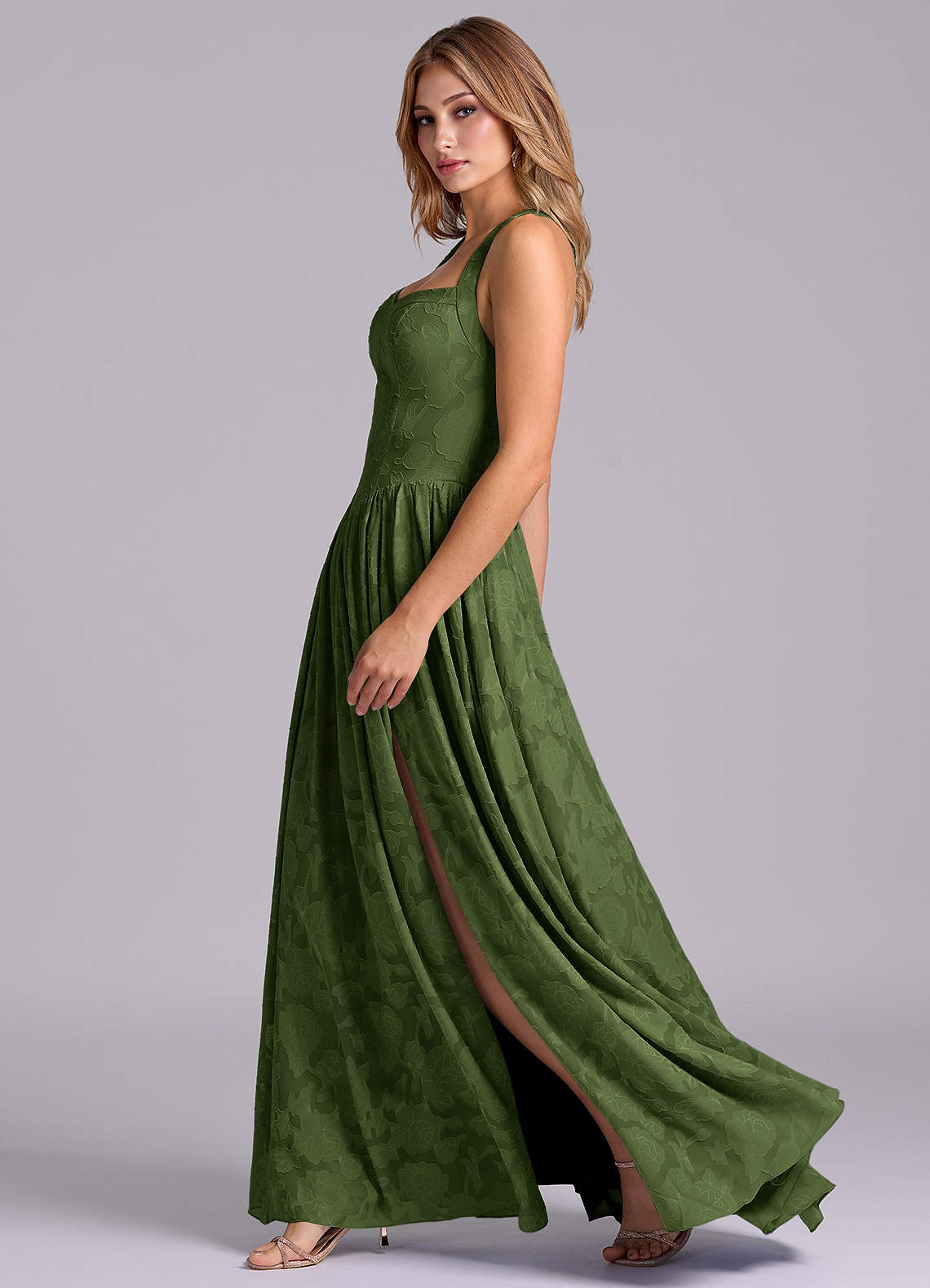 Azazie Francis Vestidos de madrinha de casamento Vestido Oliva de Esgotamento Floral de Linha A com Corpete image4
