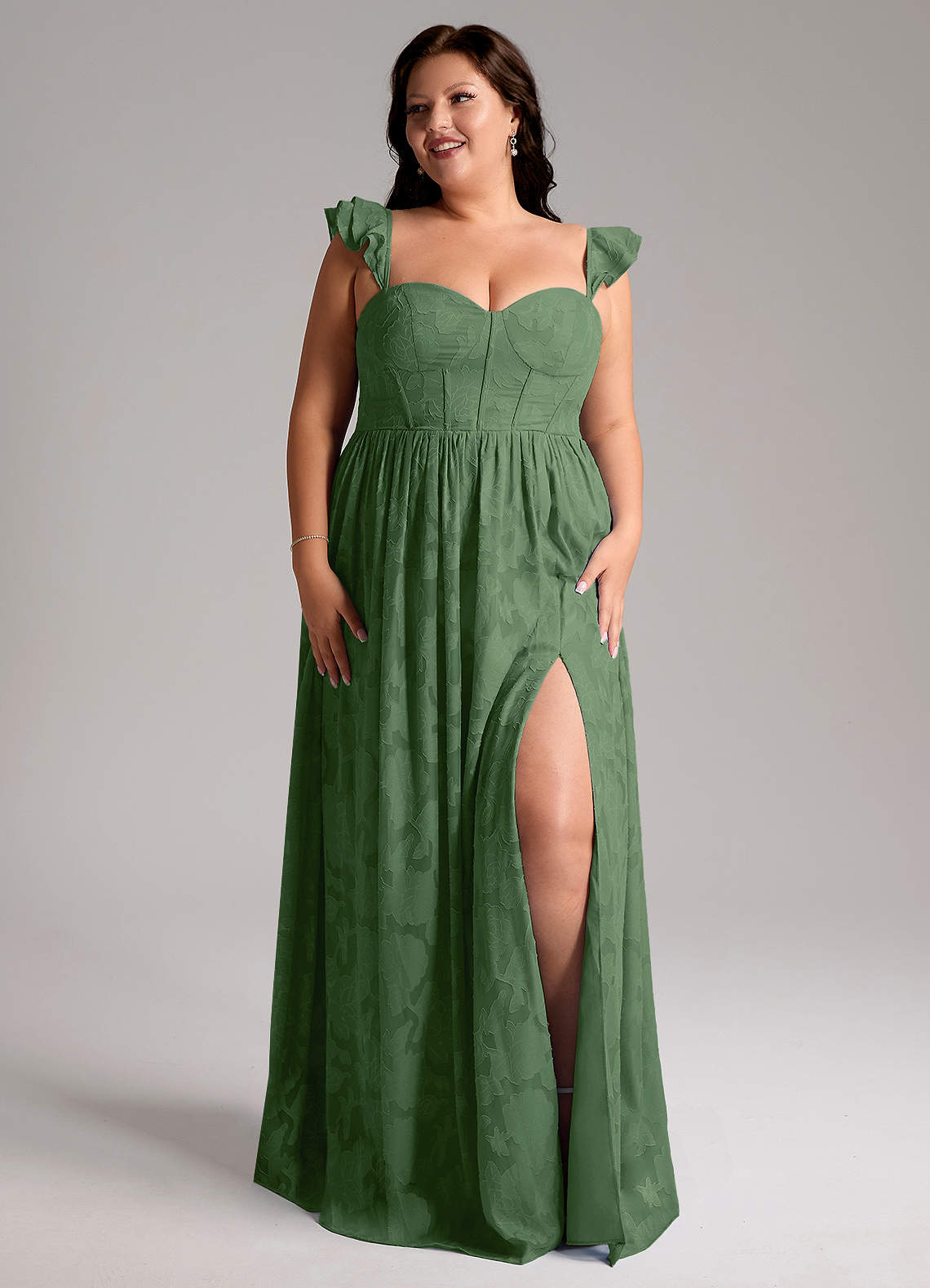 Azazie Denisse Bridesmaid Dresses Eucalyptus A-Line Ruched Floral Burnout Dress image8
