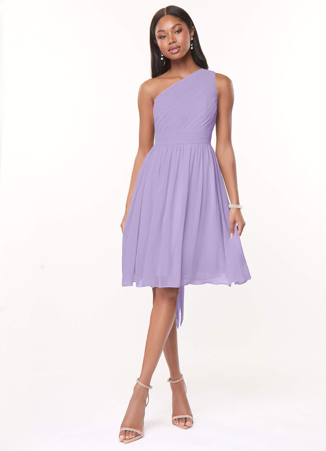 Azazie Katrina Bridesmaid Dresses Lilac A-Line One Shoulder Chiffon Dress image1