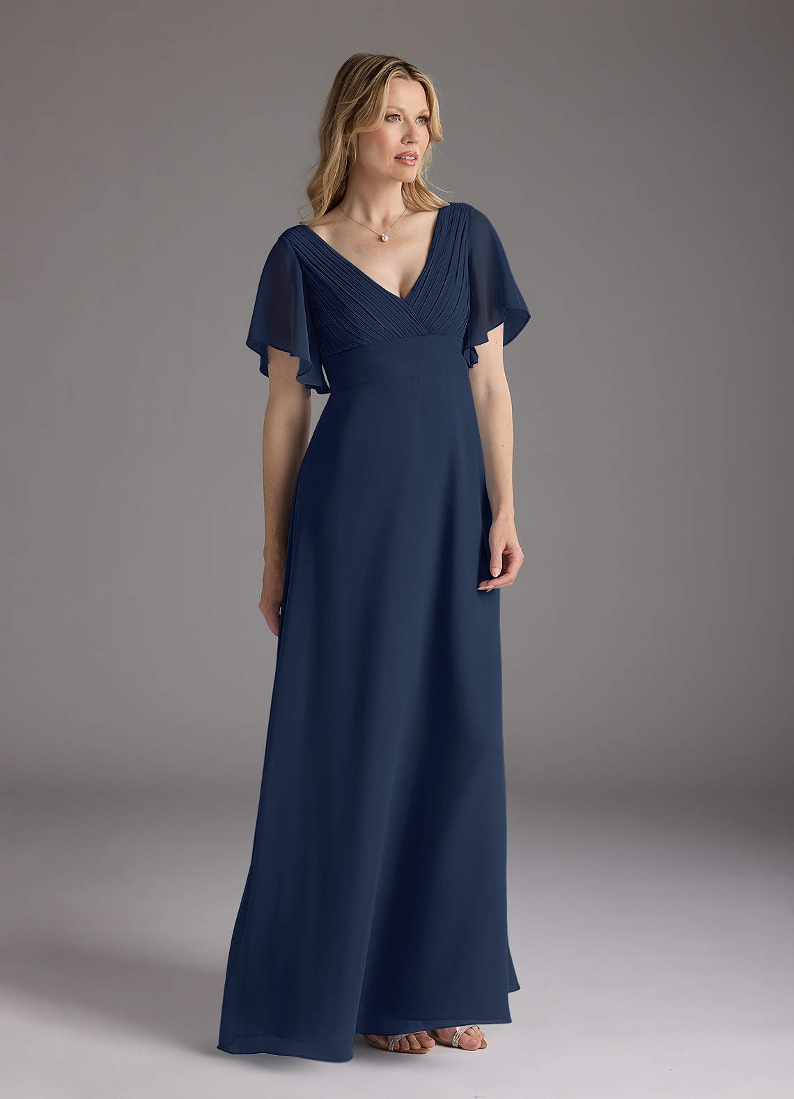 Azazie Alessa Mother of the Bride Dresses Dark Navy A-Line V-Neck Pleated Chiffon Dress image1