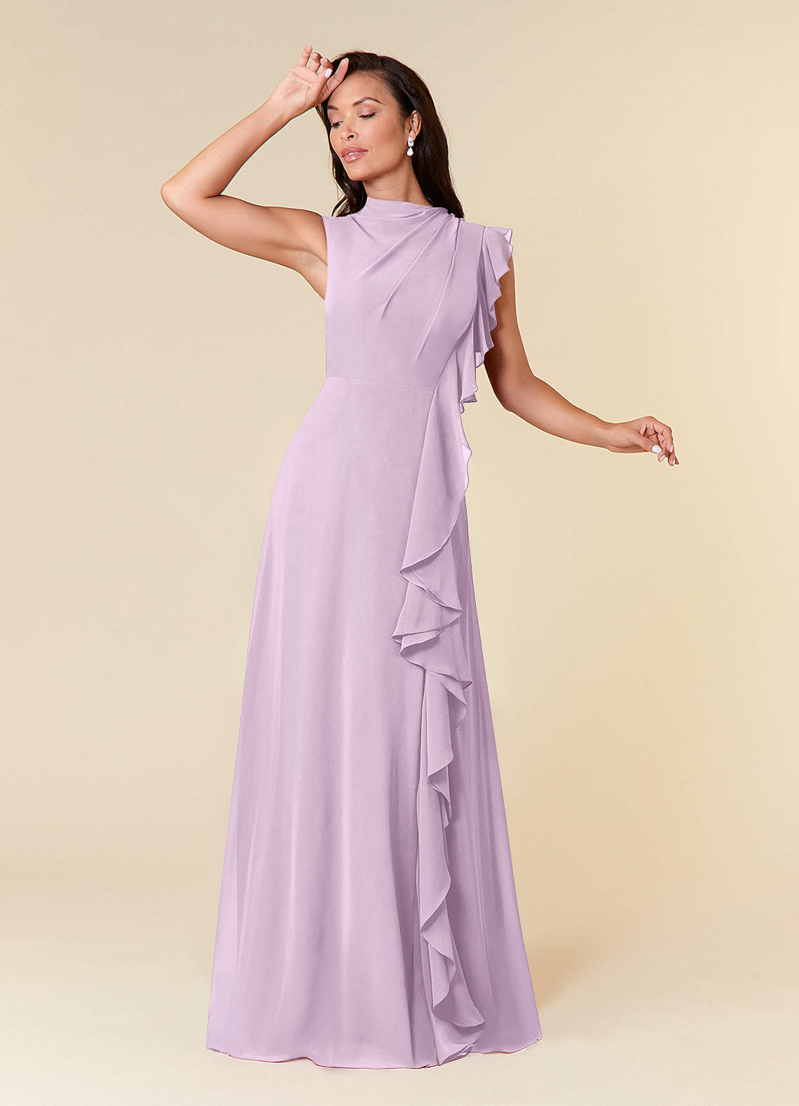 Azazie Narine Mother of the Bride Dresses Frosted Lilac A-Line High Neckline Pleated Chiffon Dress image1