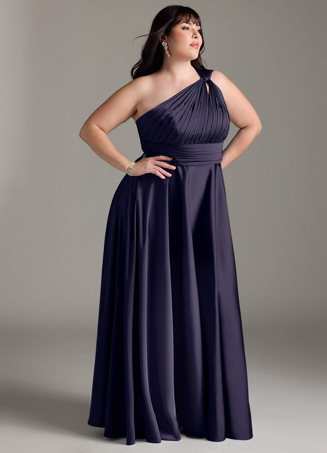 Azazie Charlize Bridesmaid Dresses Stormy A-Line One Shoulder Stretch Satin Dress image11
