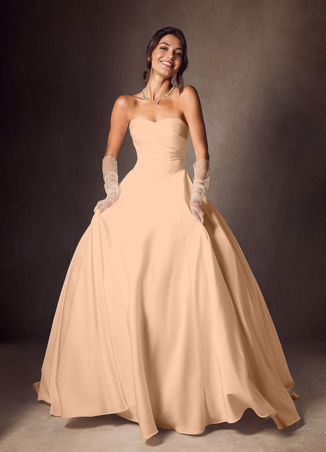 Azazie Alta Vestidos de noiva Vestido Rosa Inglesa de Cetim elástico de Linha A com Sem alças image3