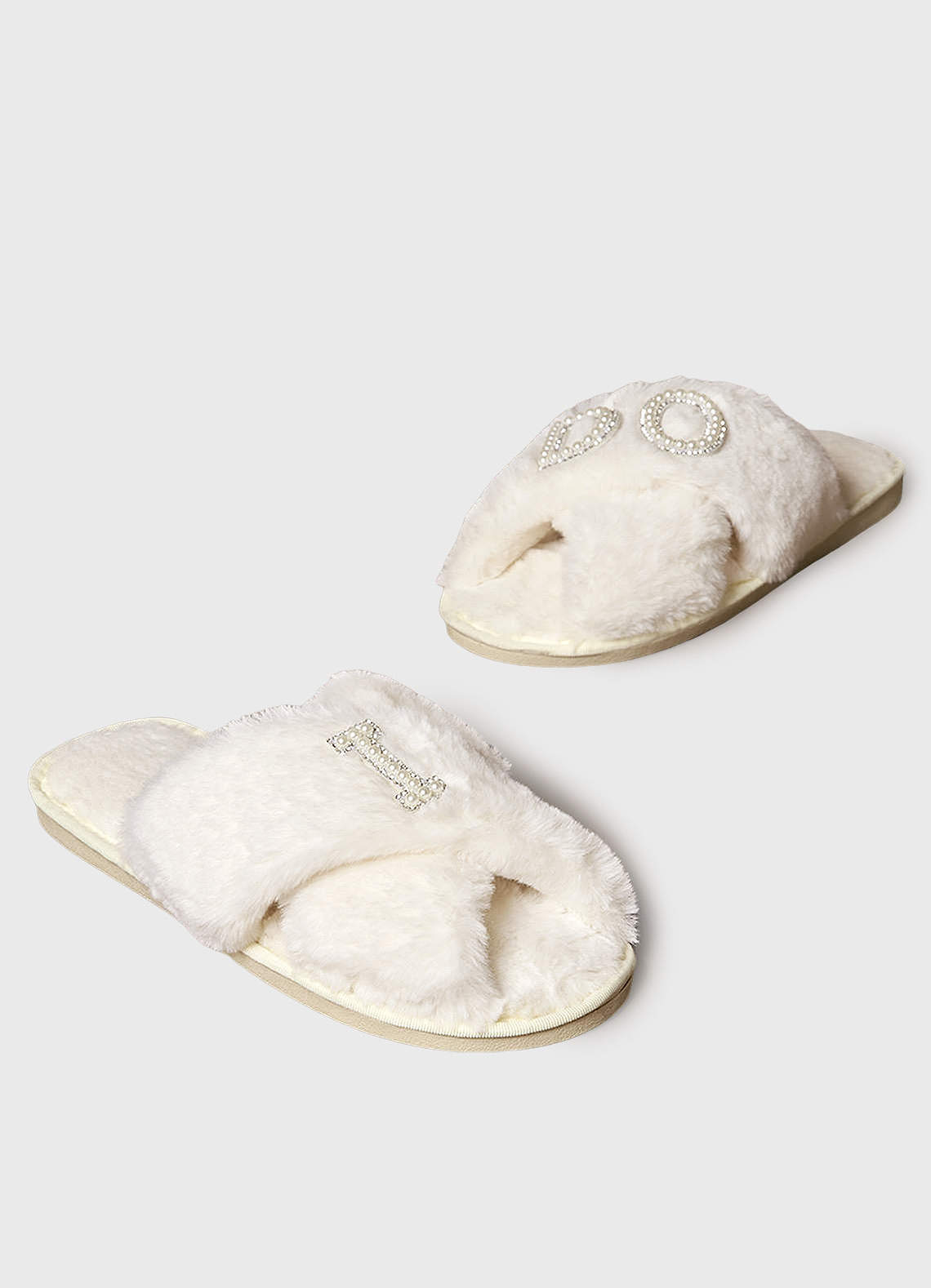 front Fuzzy Bride Slippers