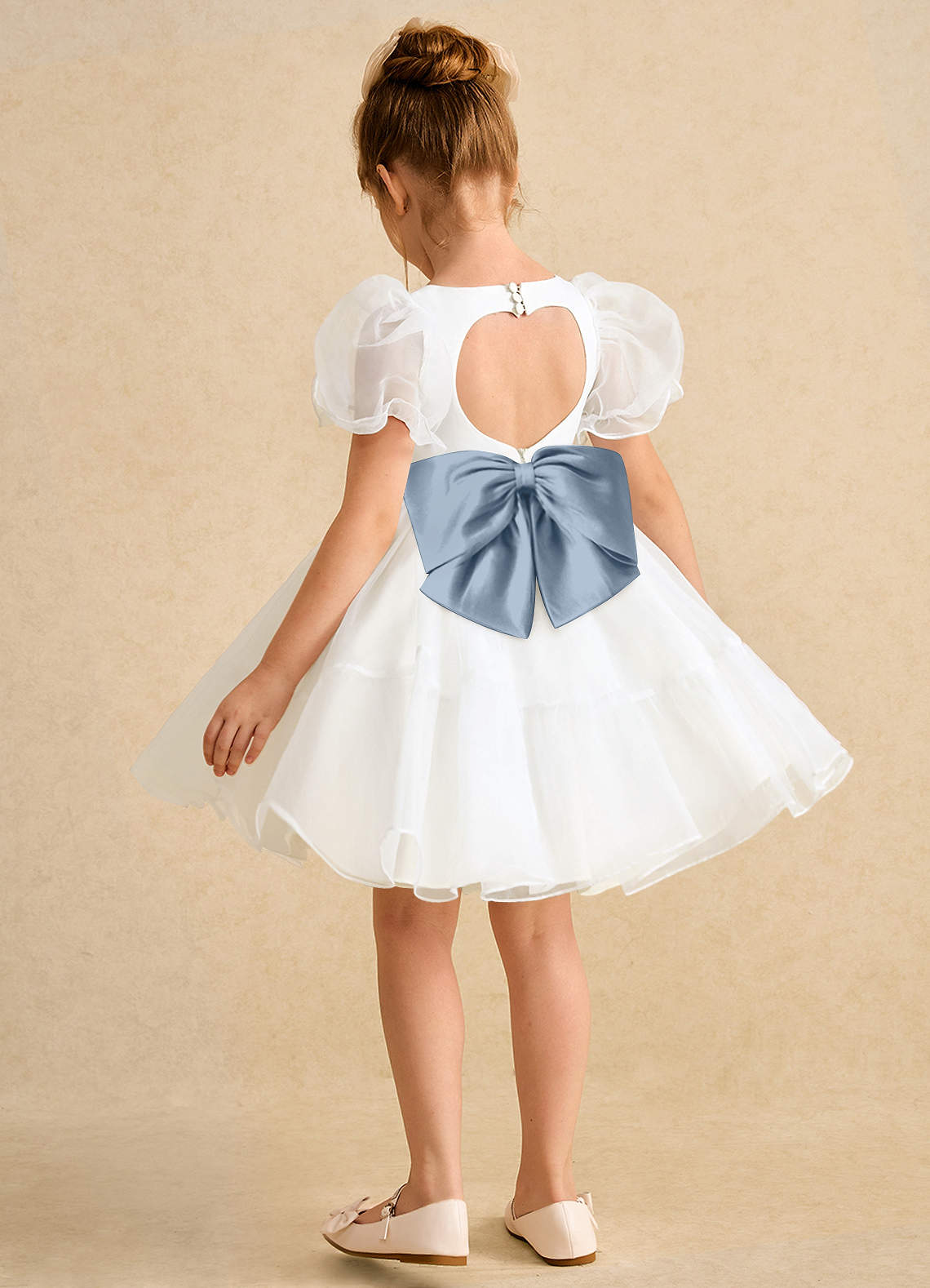 Azazie Debbie Abiti da Ragazza di Fiori Abito Principessa in Organza Scollo a Cuore Avorio Blu Polvere image8