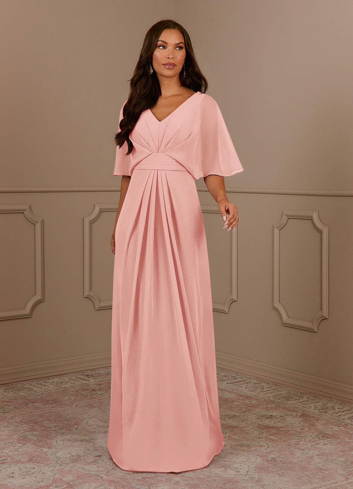 Azazie Oksana Rosette A-Line V-Neck Pleated Chiffon Dress | Azazie
