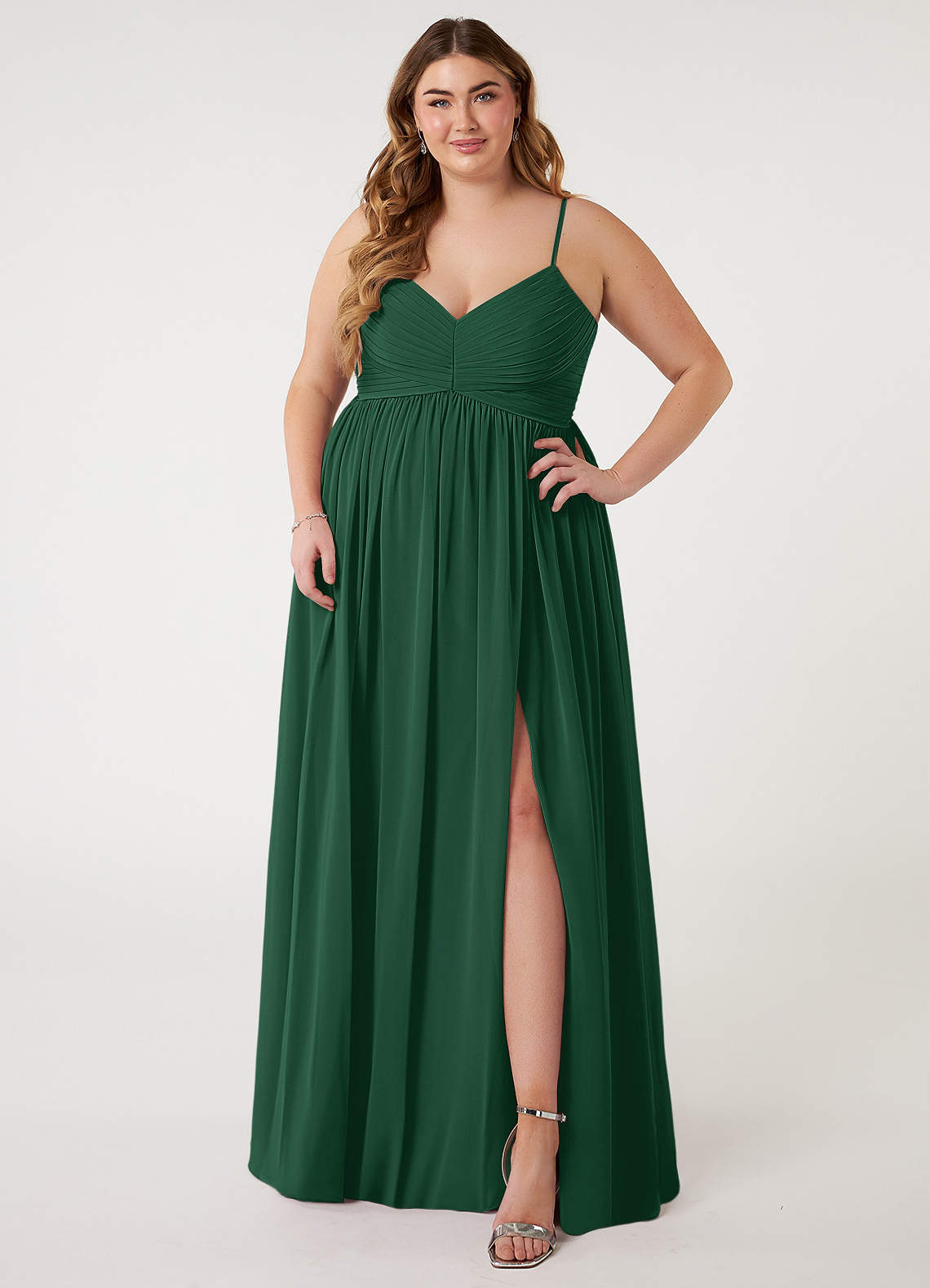 Azazie Alia Bridesmaid Dresses Dark Green A-Line Pleated Chiffon Dress image1