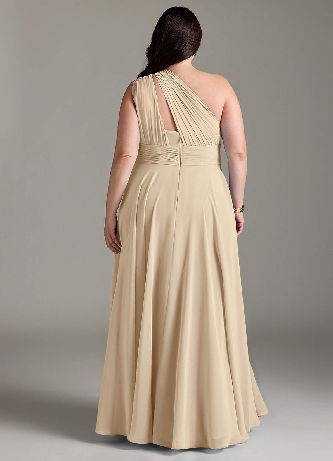 Azazie Charlize Bridesmaid Dresses Champagne A-Line One Shoulder Chiffon Dress image7