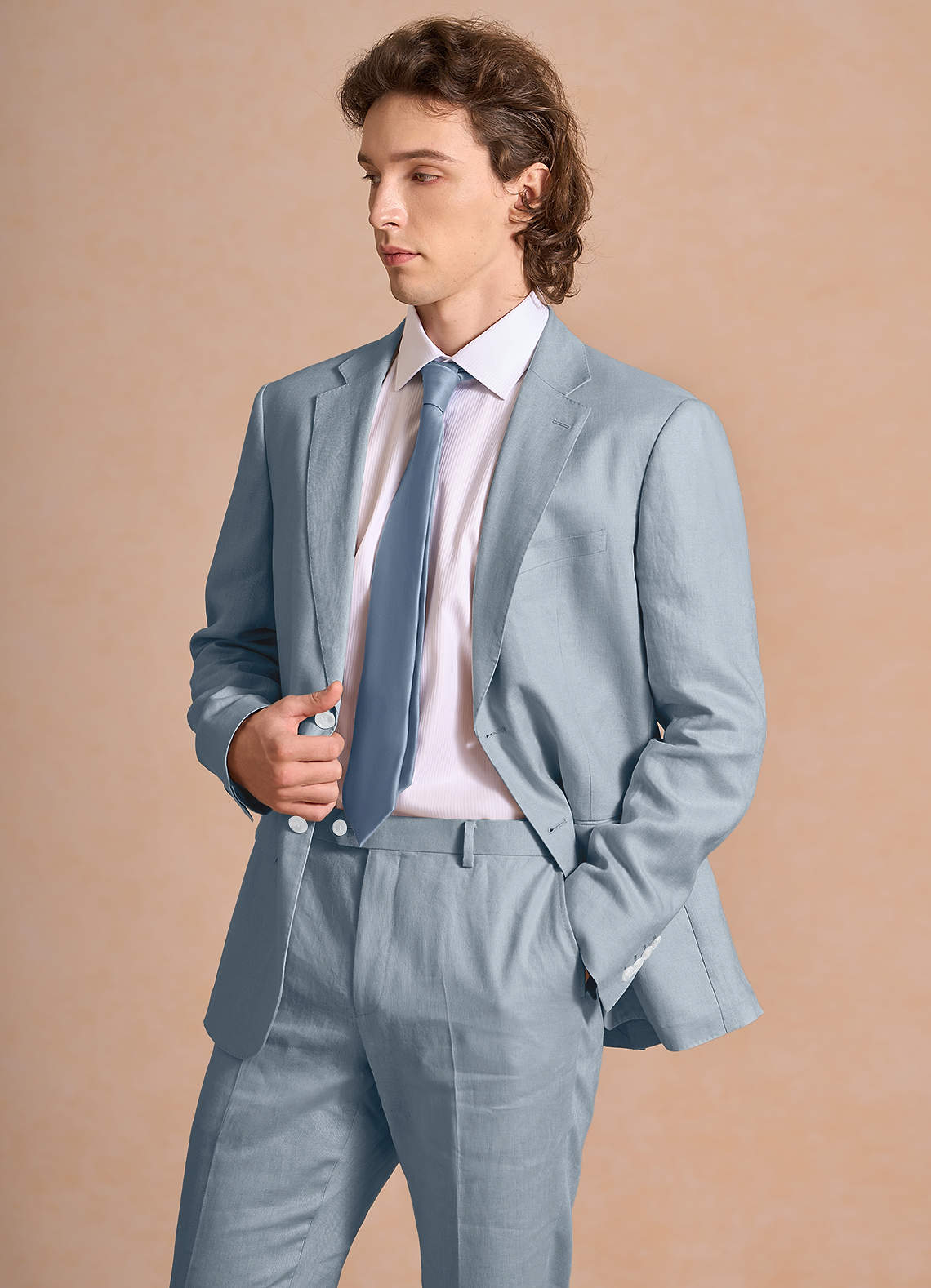 front Harrison Azul Polvoriento Chaqueta de traje 100% lino