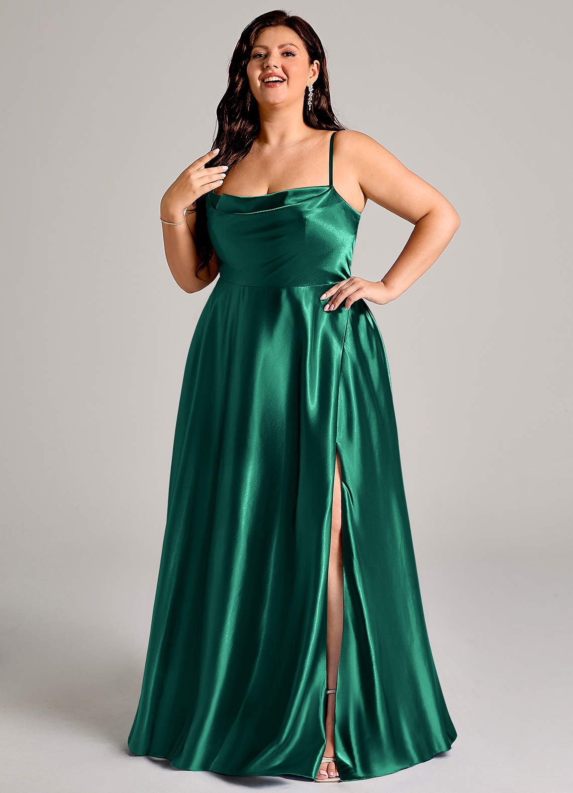 Azazie Elle Emerald Metallic Satin Bridesmaid Dresses | Azazie