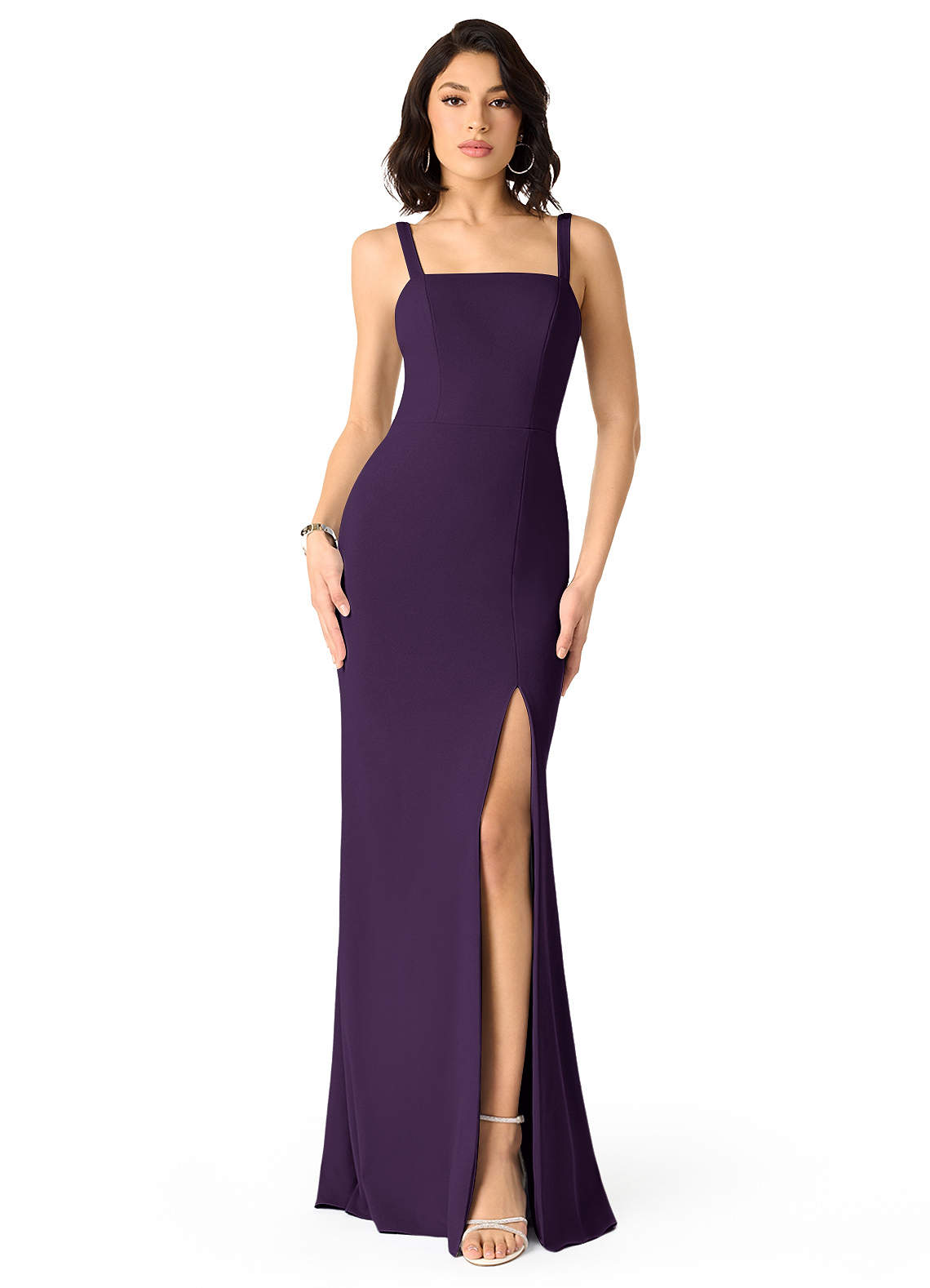Azazie Gianetta Bridesmaid Dresses Plum Mermaid Side Slit Stretch Crepe Dress image1