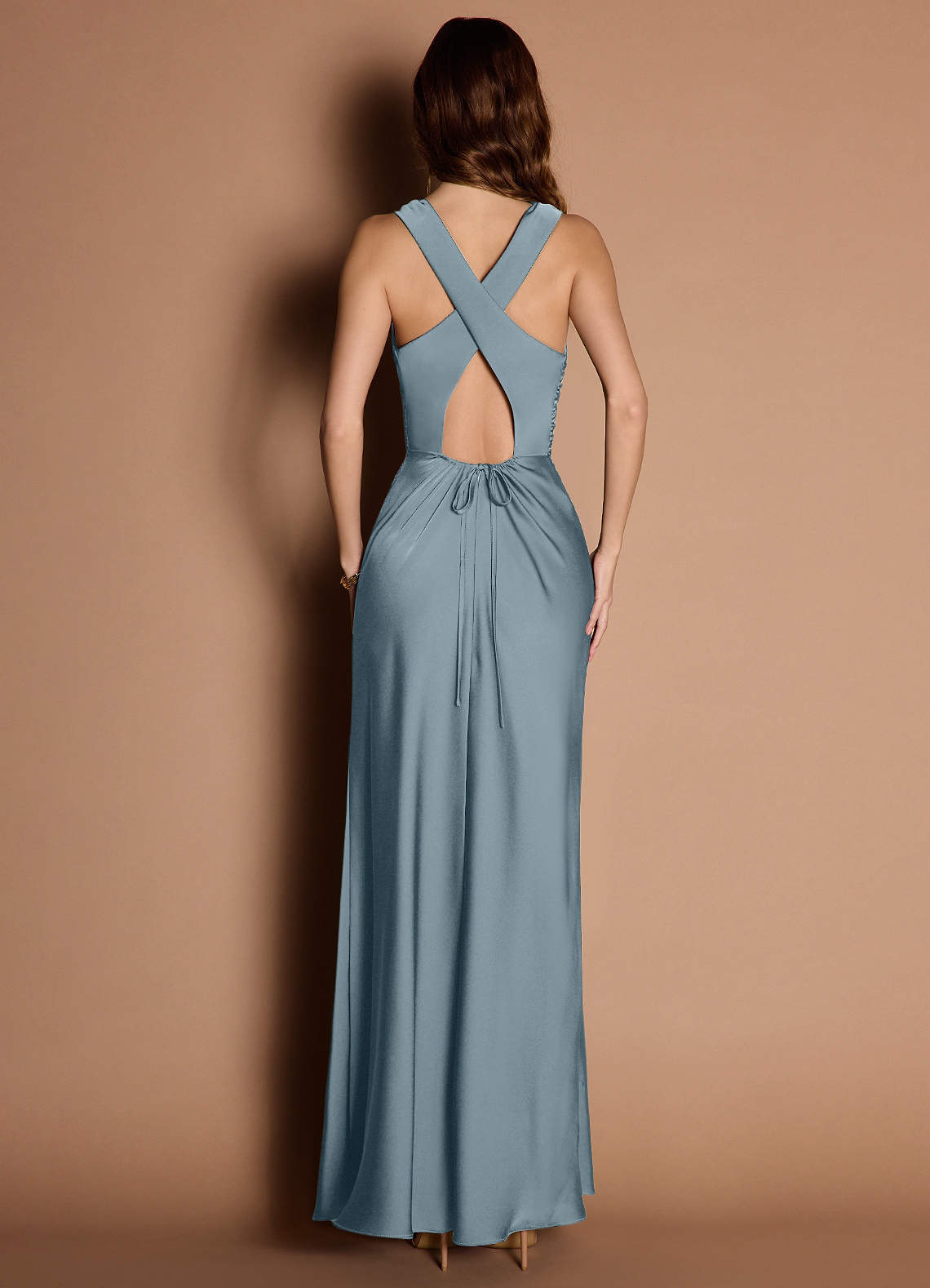 blue a line wedding guest dress Elan Open Shoulder Wrap Dress – Satori Boutique main image 1