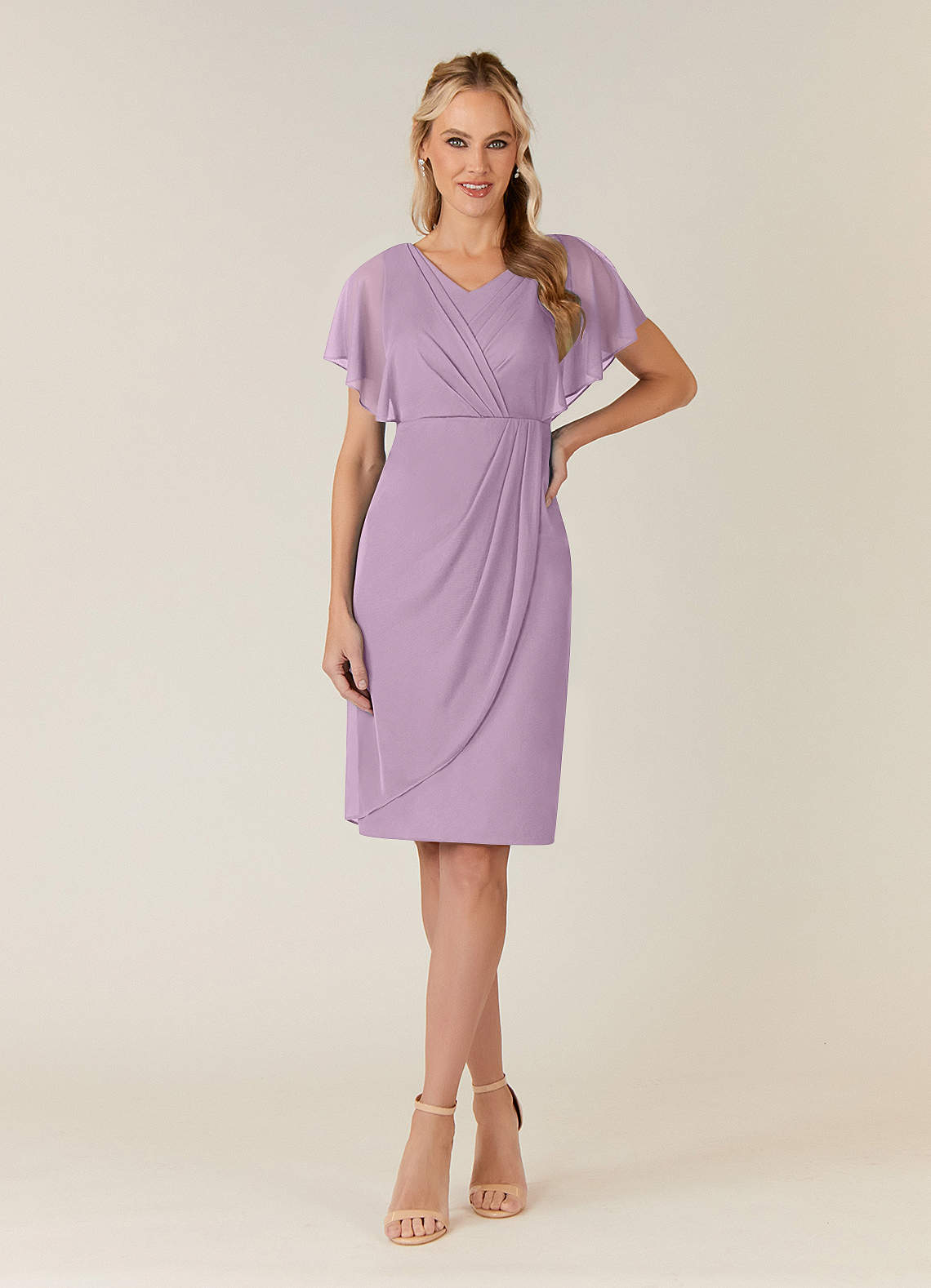 Azazie Waverly Mother of the Bride Dresses Wisteria Sheath Pleated Mesh Dress image1