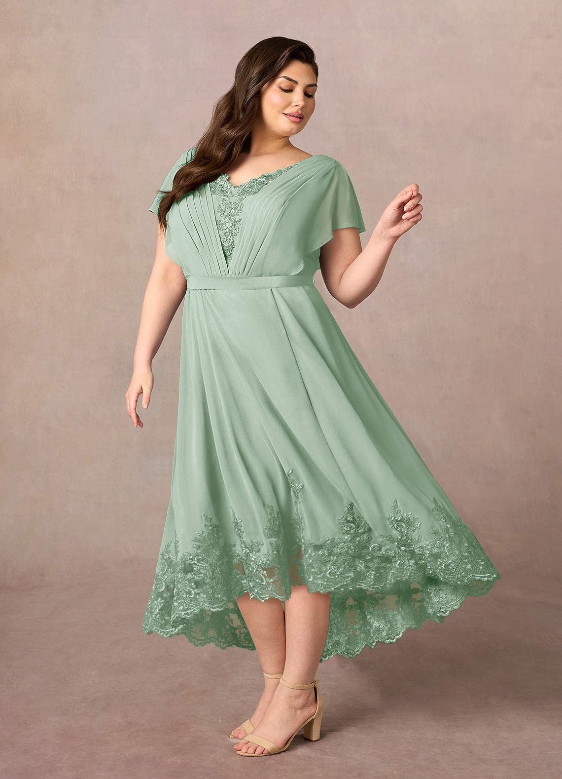 Azazie Palana Mother of the Bride Dresses Agave A-Line Lace Chiffon Dress image2