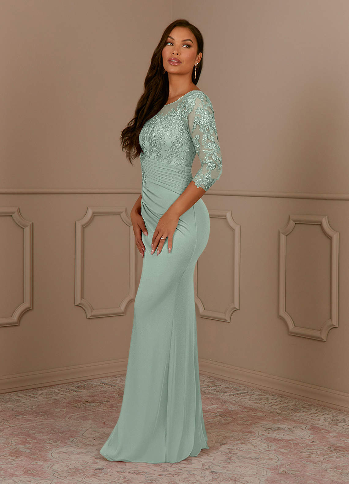 Azazie Fatemah Mother of the Bride Dresses Agave Mermaid Scoop Lace Lace Dress image1