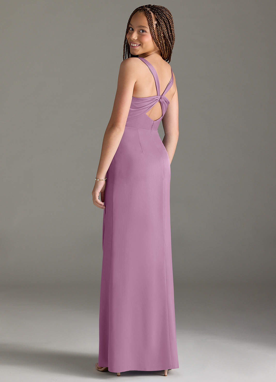 Azazie Mero Junior Wisteria Mermaid Pleated Stretch Satin Dress image1