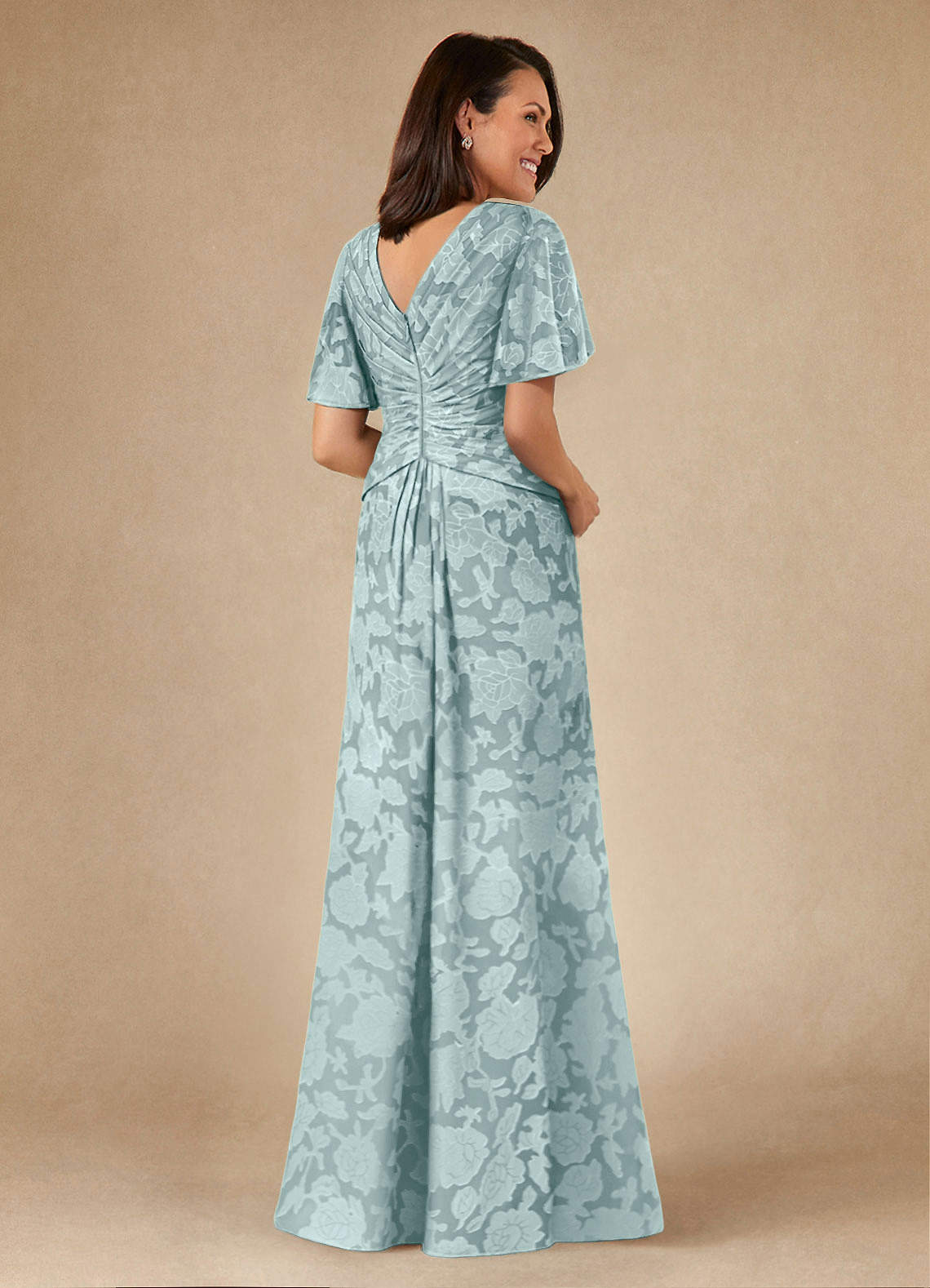 Azazie Emmeline Mother of the Bride Dresses Mist A-Line Pleated Floral Burnout Dress image1