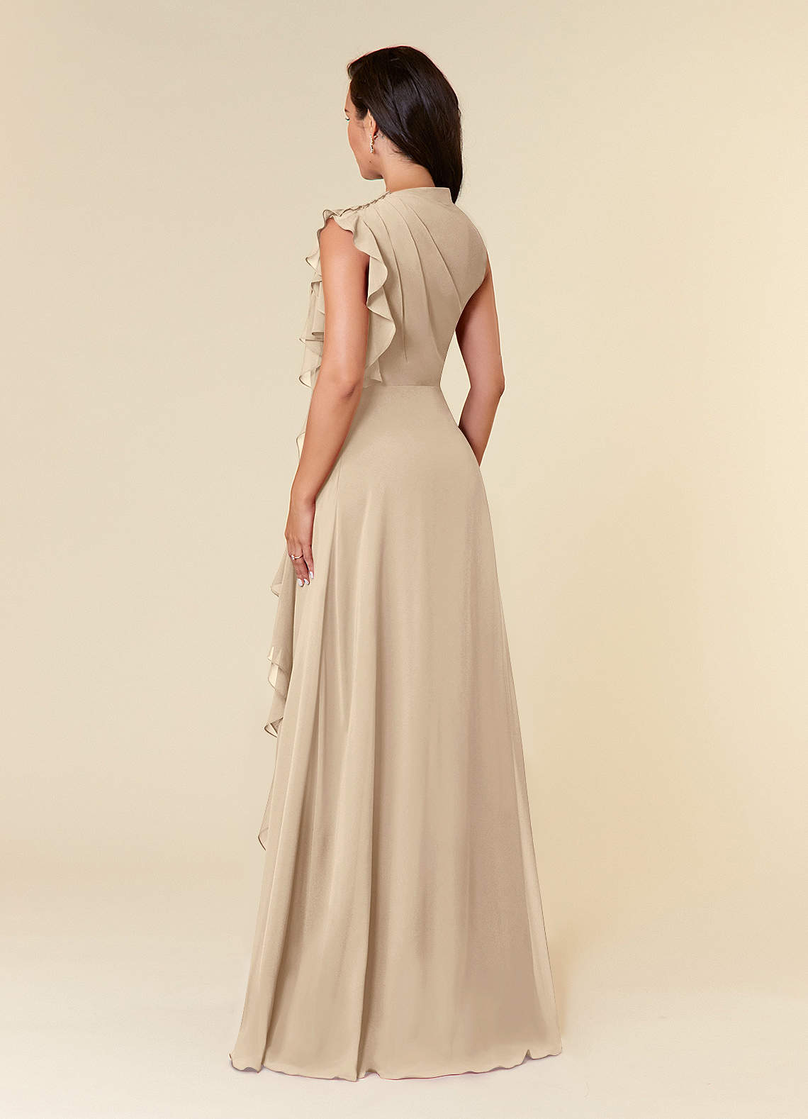 Azazie Narine Mother of the Bride Dresses Champagne A-Line High Neckline Pleated Chiffon Dress image3