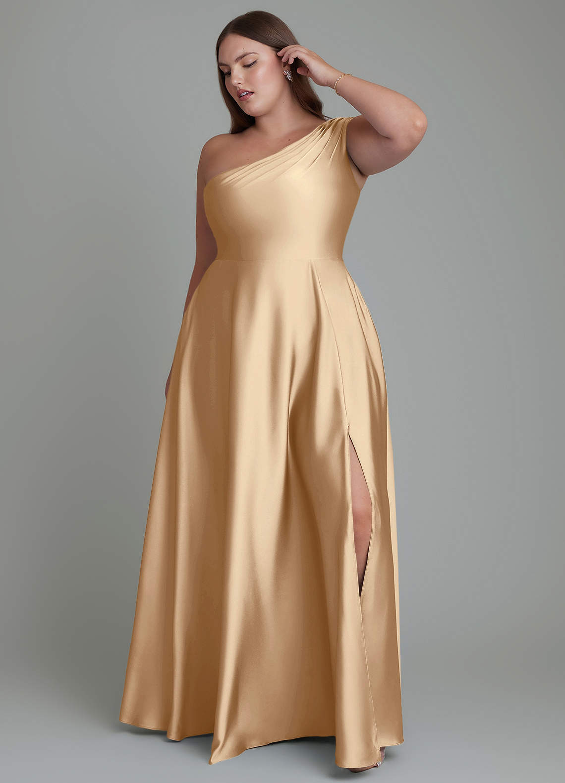 plus size satin champagne bridesmaid dresses Azazie Melanie chubby bridesmaid dresses Wedding Dresses Bristol — 12.24.25 Back Style SIZE:US 14