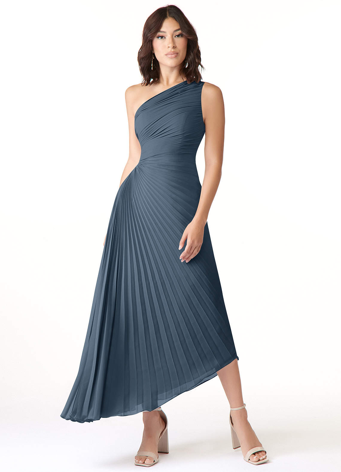 Azazie Kirra Abiti da Damigella Abito A-Line in Chiffon Monospalla Blu Nettuno image1