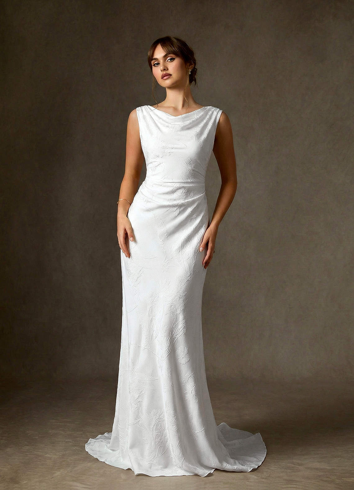 Azazie Kieryn Wedding Dresses Diamond White Sheath Floral Jacquard Dress image2