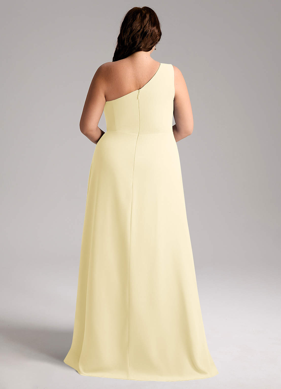 Azazie Brooke Bridesmaid Dresses Lemon Sorbet A-Line One Shoulder Chiffon Dress image8