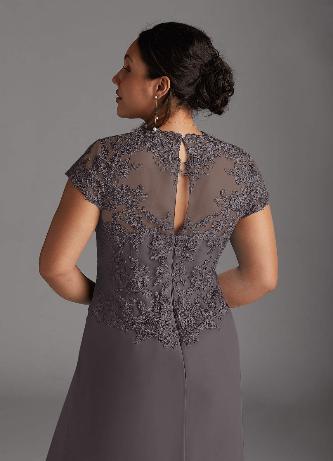 Azazie Junie Steel Grey A-Line Lace Chiffon Dress | Azazie Azazie Junie Steel Grey A-Line Lace Chiffon Dress | Azazie
