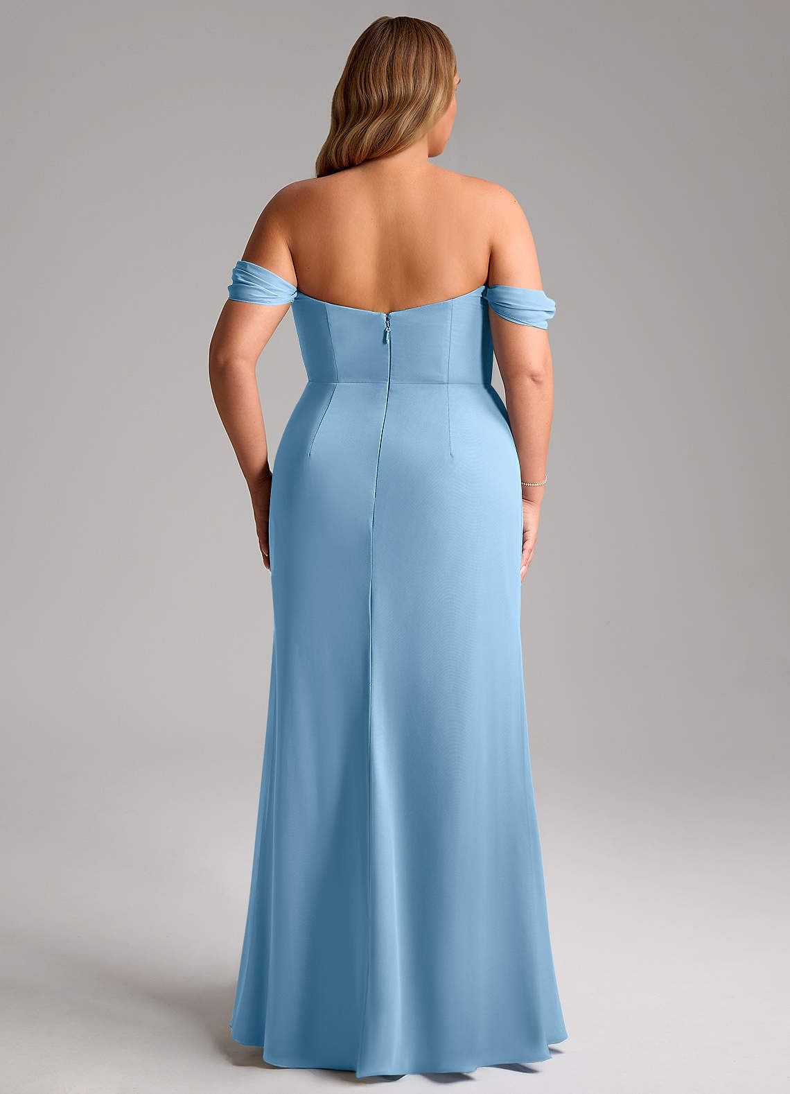 Azazie Saige Abiti da Damigella Abito Convertibile A-Line in Chiffon a Spalla Scoperta Blu Acciaio image14