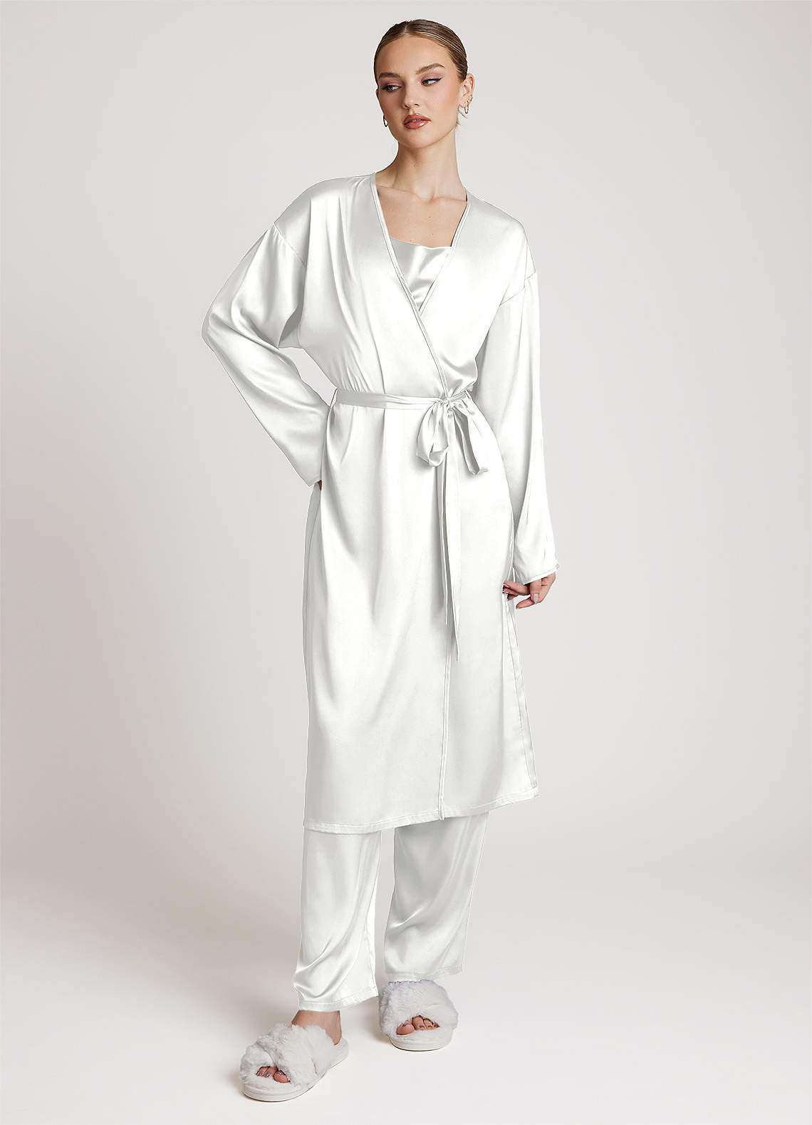 front Satijnen loungewearset met lange mouwen, 3-delig