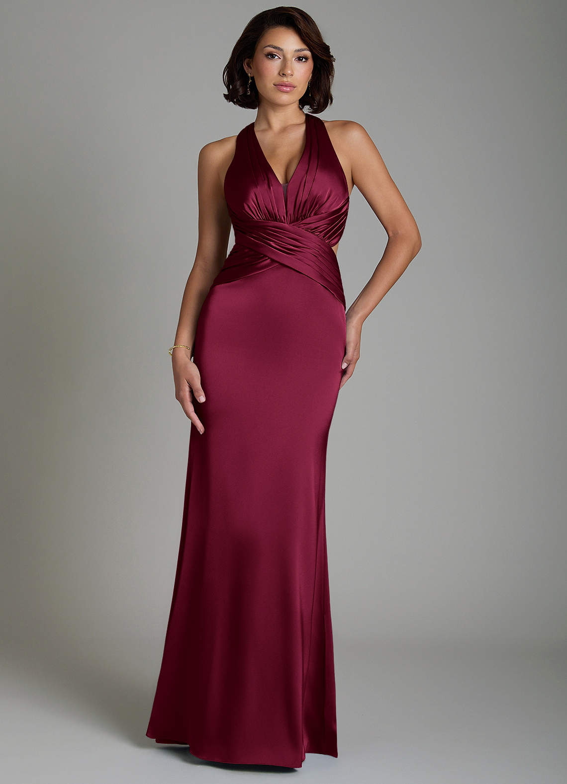 maya burgundy dress Azazie Stretch Satin Bridesmaid Dresses Boys Brown Matt Leather Prom dress under £150 SIze:XS A cowl neckline and