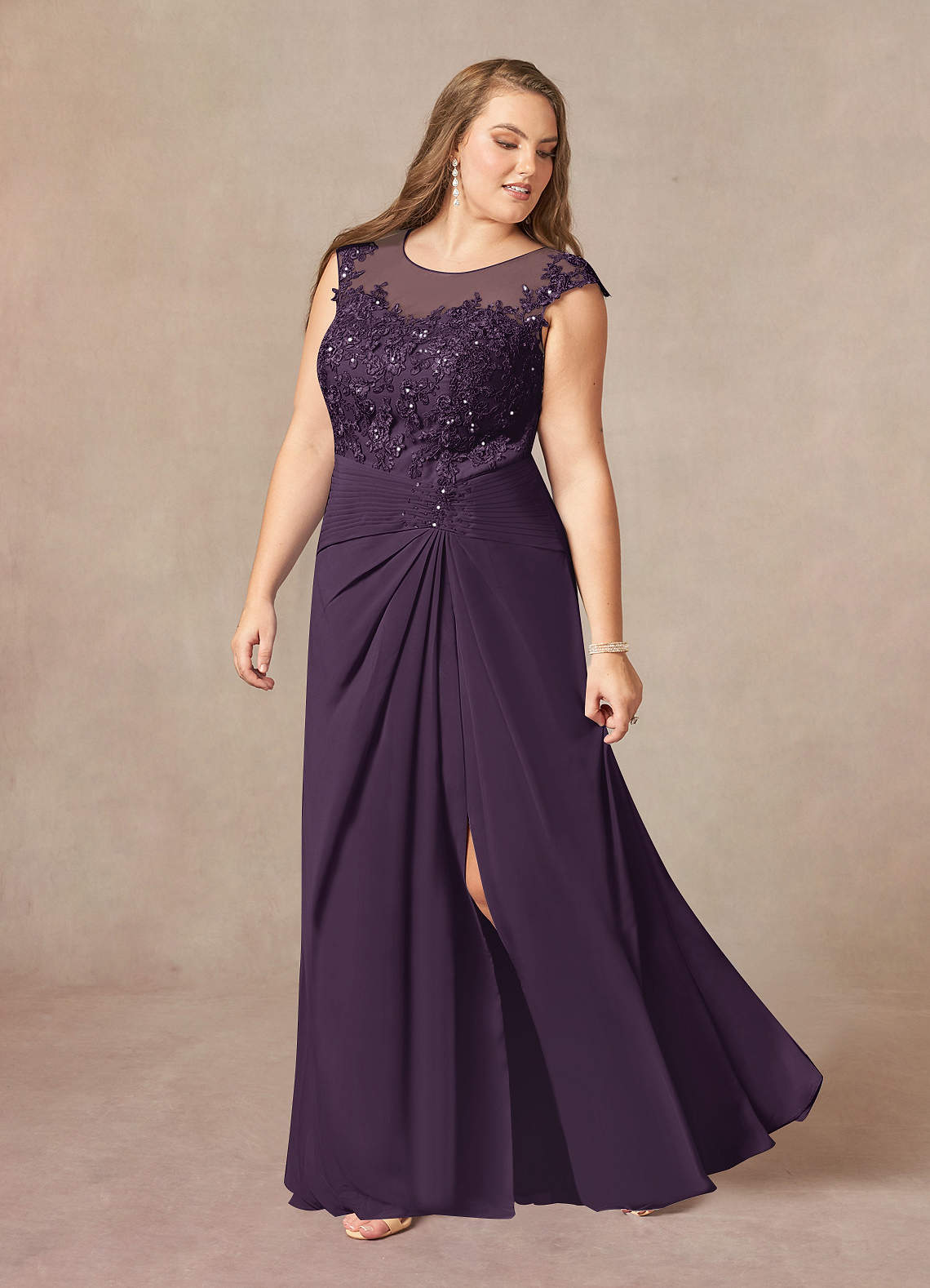 Azazie Libby Plum A-Line Scoop Sequins Chiffon Dress | Azazie