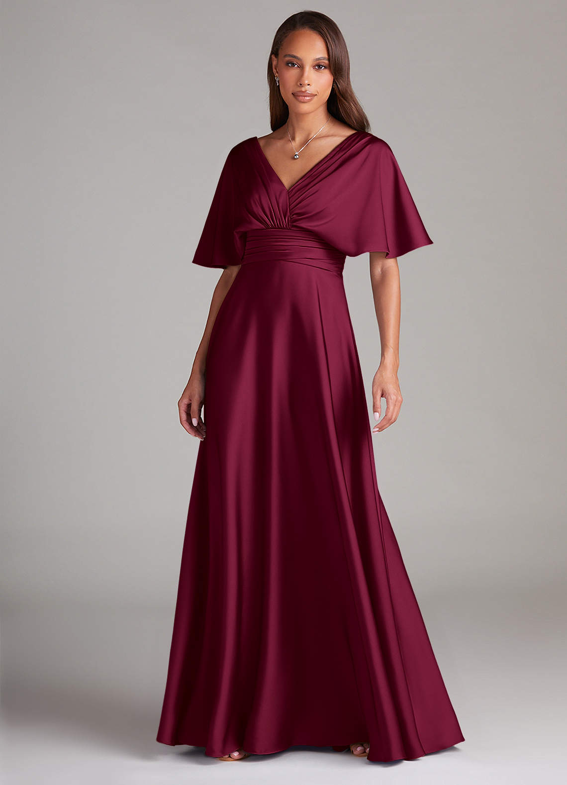 burgundy wrap bridesmaid dress Azazie Pamela Stretch Satin Dresses Color:Blue Black Floral Perfect for any formal Middle Promos:fl2 Floral Embroidered Flounce Dress